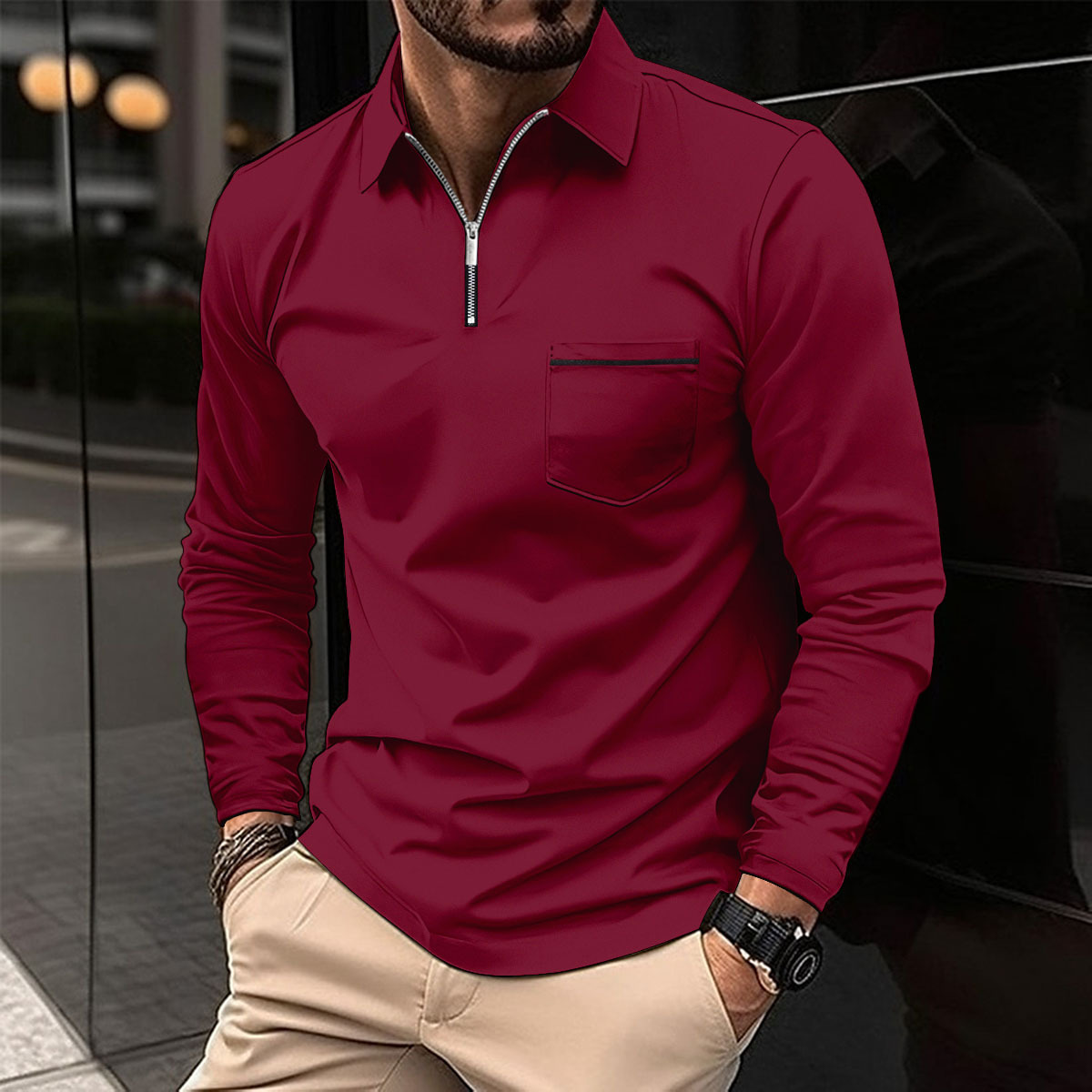 Zipper Polo | Langarm-Poloshirt für Herren mit modernem Reißverschluss