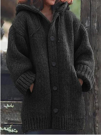 Lange Strickjacke mit Kapuze – Damen Cardigan oversized, warm & stylisch
