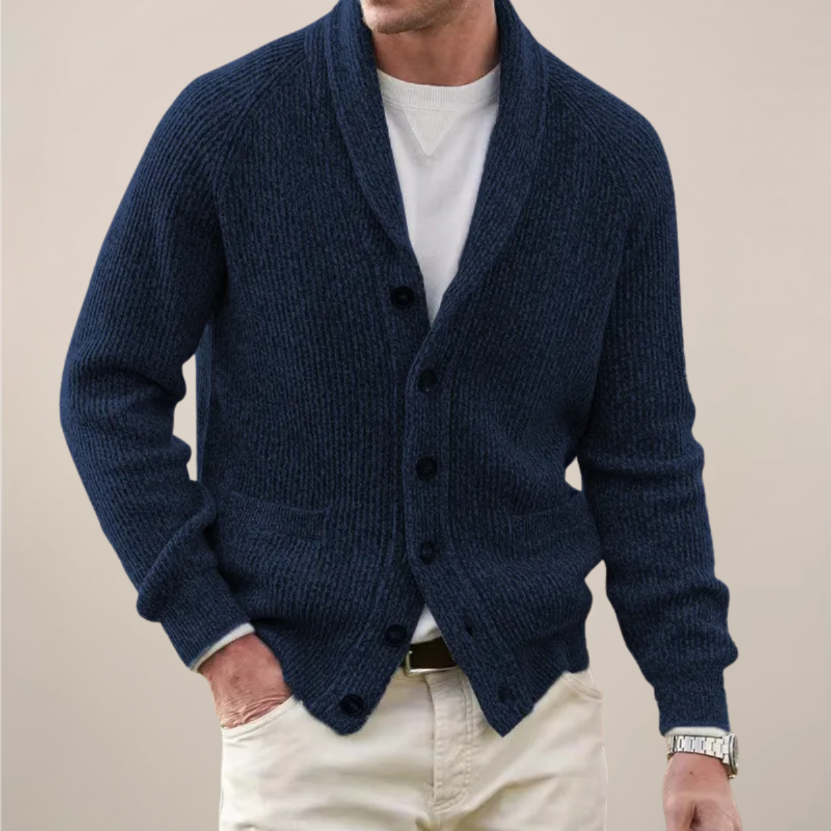 Klassische Herren Strickjacke mit Schalkragen – Warm, Stilvoll & Vielseitig Kombinierbar