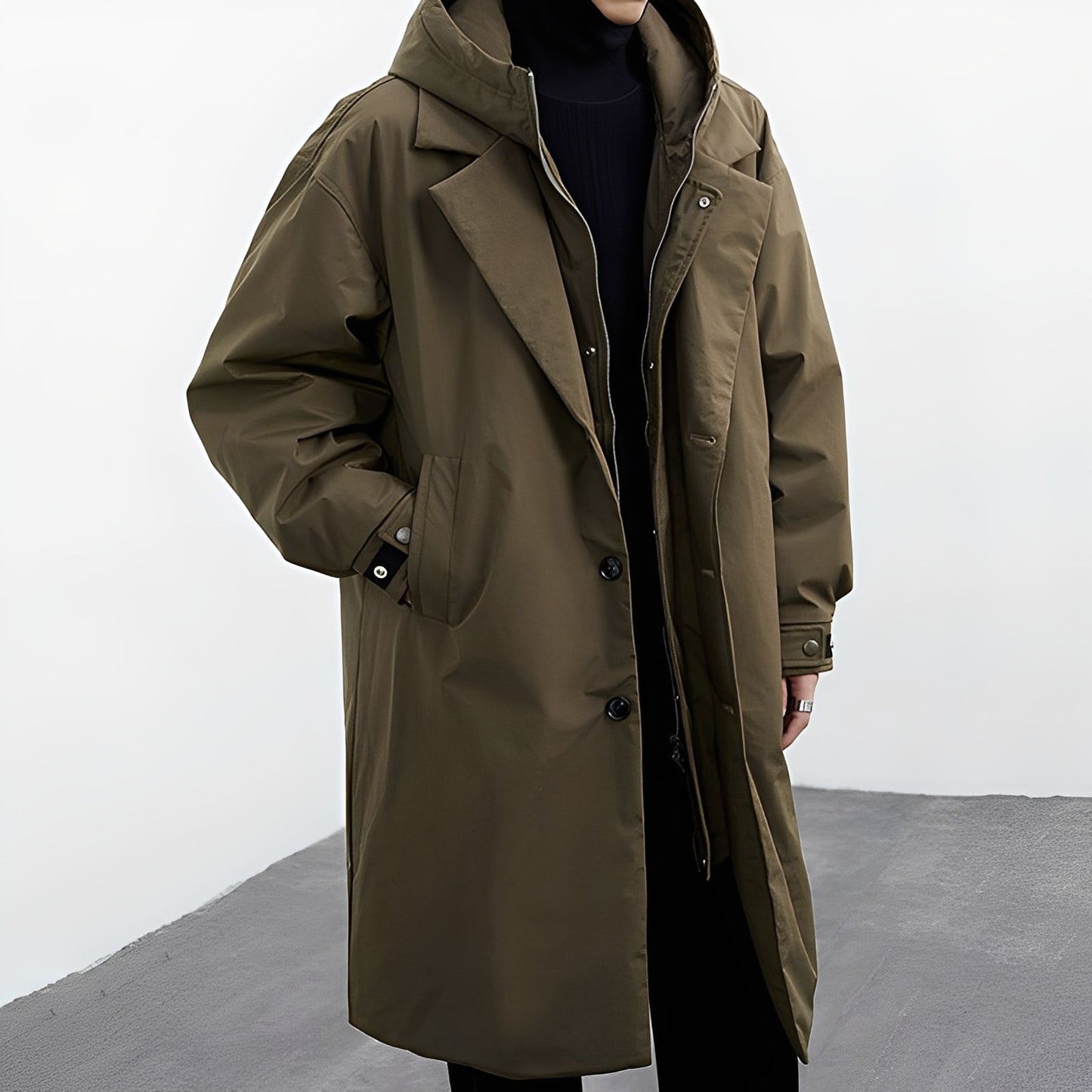 Vielseitiger Langer Herren Trenchcoat mit Kapuze – Stilvoll, Funktional & Urban