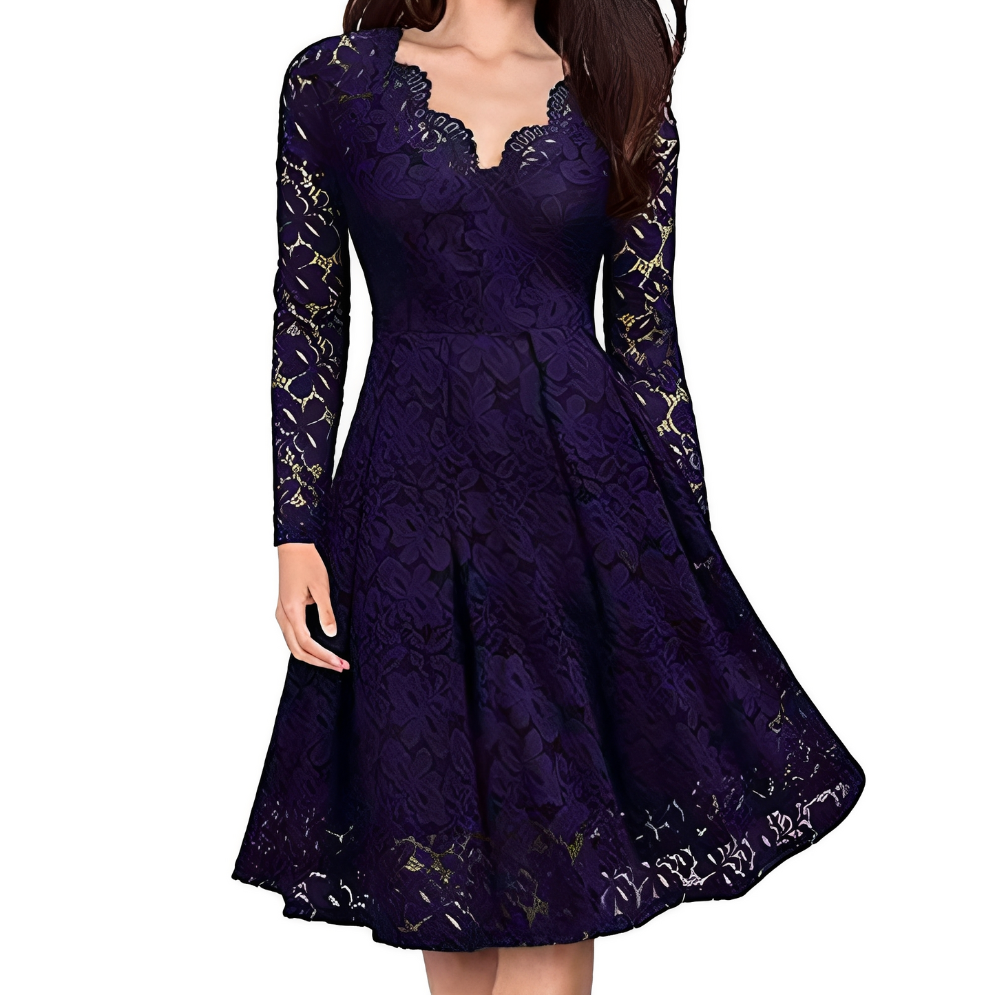 Damen Kleid mit V-Ausschnitt und langen Ärmeln – Elegantes Kleid für festliche Anlässe und besondere Events