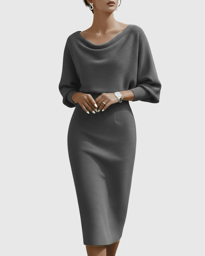 Damen Midikleid – Elegantes Kleid mit Drapierung und fließender Silhouette