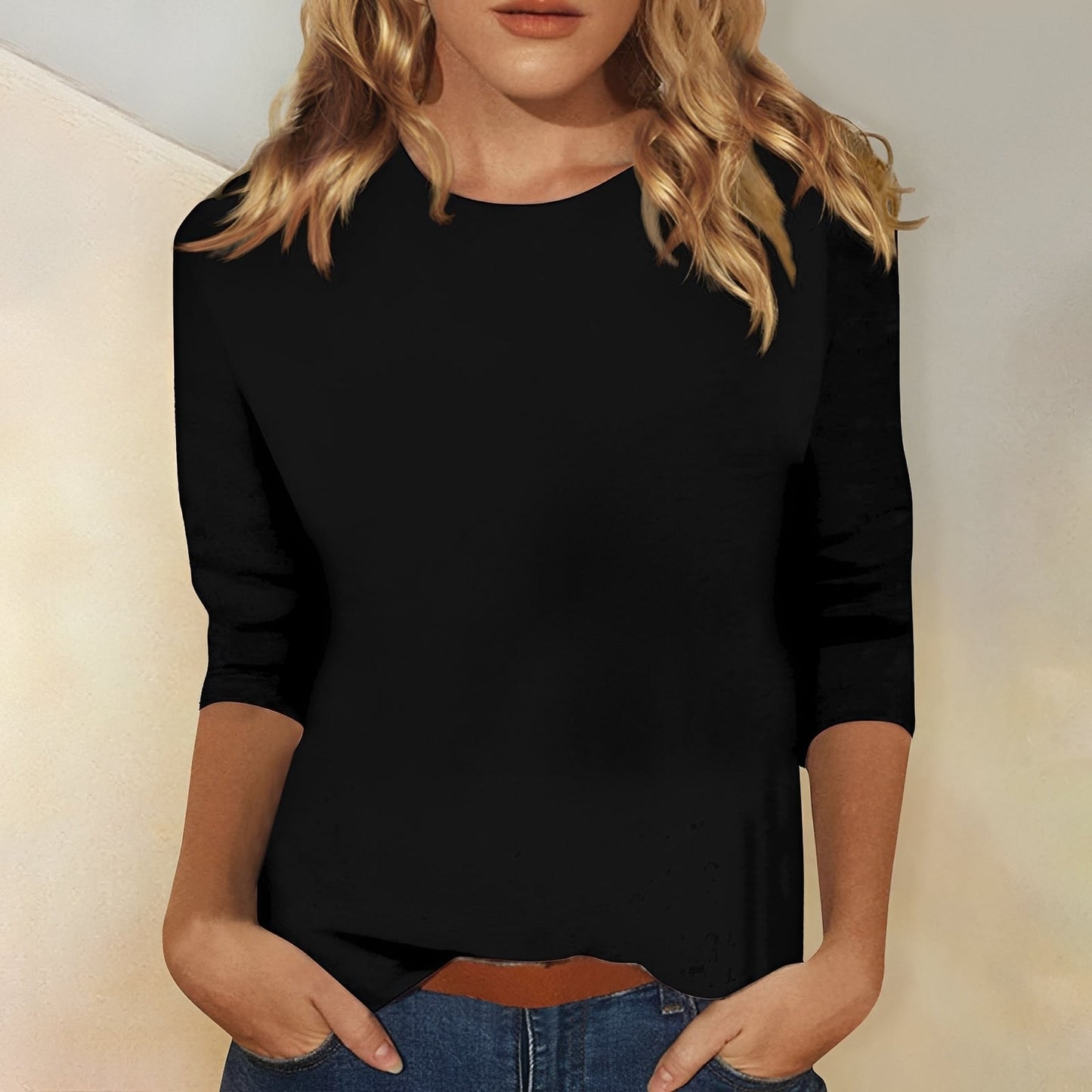 Damen Shirt mit 3/4-Ärmeln – Bequemes Baumwollshirt für Alltag und Freizeit