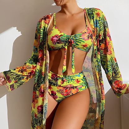 Damen Bikini Set mit Cover-up – High-Waist Set mit leichtem Überwurf