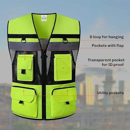 Kilian | Unisex V-Ausschnitt Mesh Sicherheitsweste mit Reflektoren und mehreren Taschen