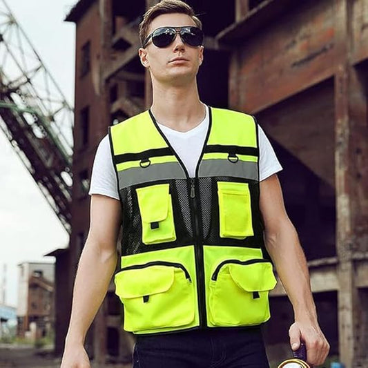 Kilian | Unisex V-Ausschnitt Mesh Sicherheitsweste mit Reflektoren und mehreren Taschen