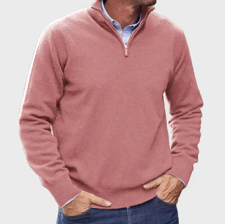 Kuno | Hochwertiger Kaschmir Pullover für Herren mit Reißverschlusskragen – Stylisches Design in Unifarben