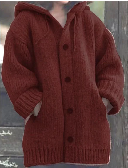 Lange Strickjacke mit Kapuze – Damen Cardigan oversized, warm & stylisch