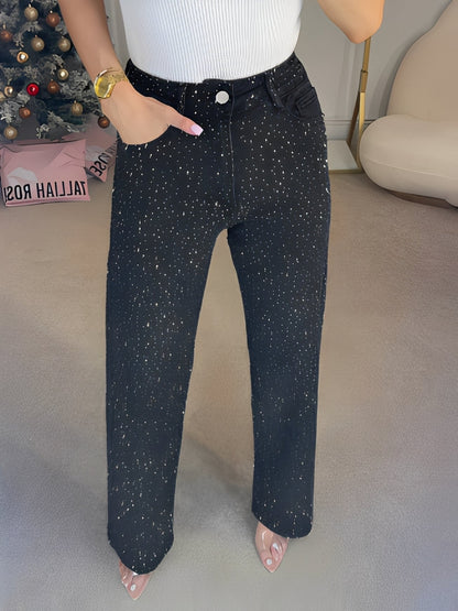 Damen Glitzerjeans mit hohem Bund – Elegante Jeans für stilvolle Alltagslooks und besondere Anlässe