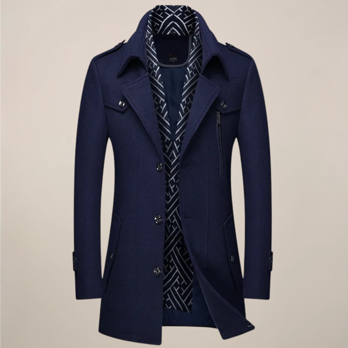 Ryan | Herren Wintermantel mit Reverskragen | Langer Wollstil Mantel mit Knopfleiste für Elegante Outfits