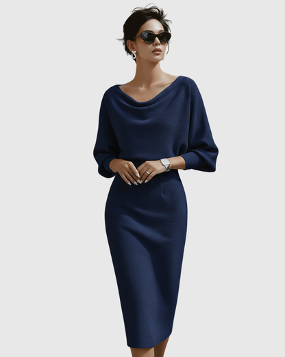 Damen Midikleid – Elegantes Kleid mit Drapierung und fließender Silhouette
