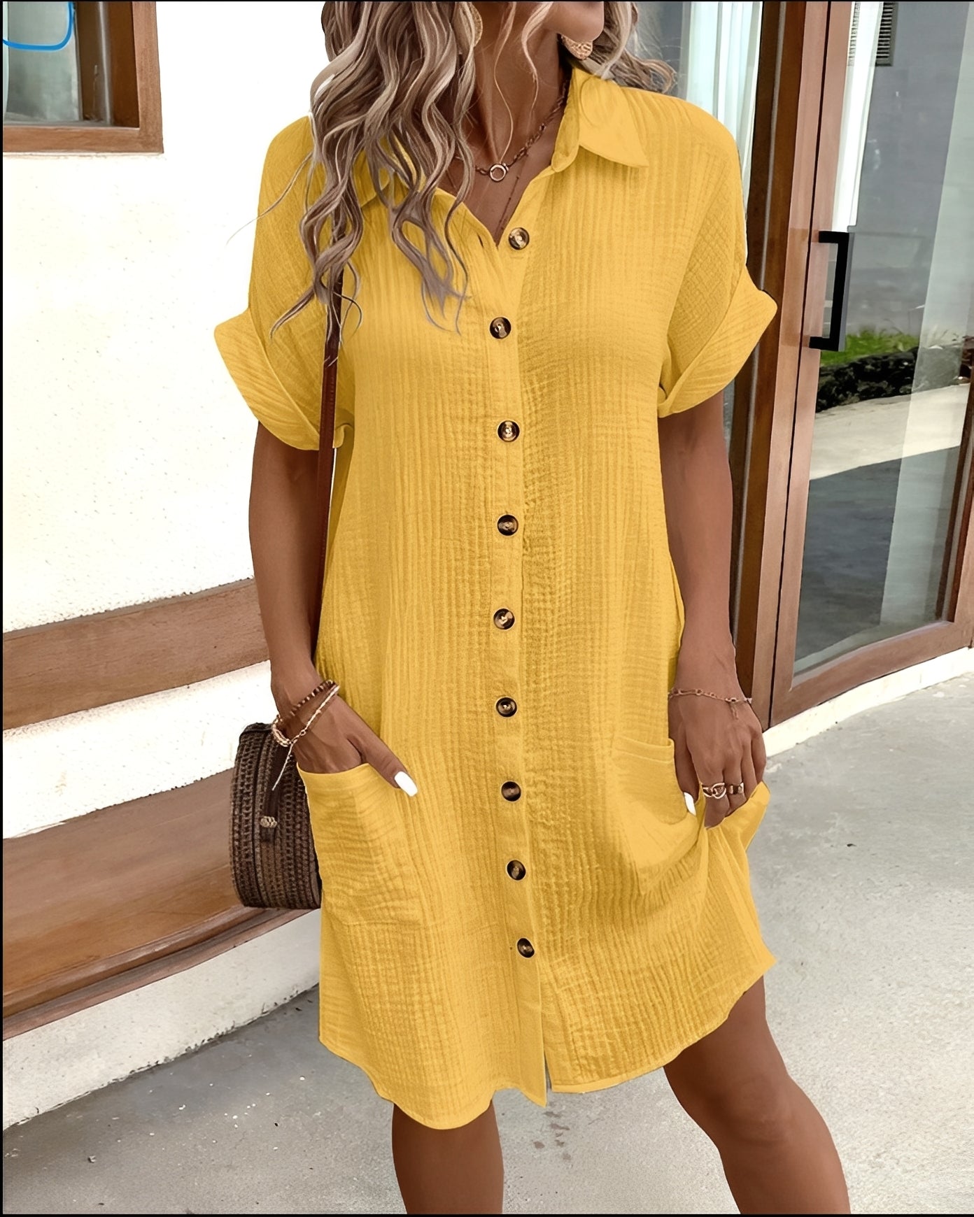 Damen Hemdkleid einreihig – Lässiges Sommerkleid mit lockerer Passform für Alltag und Urlaub
