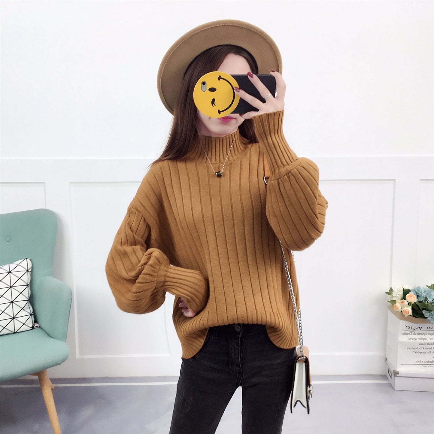 Damen Strickpullover | Hoher Kragen & Lässiger Schnitt