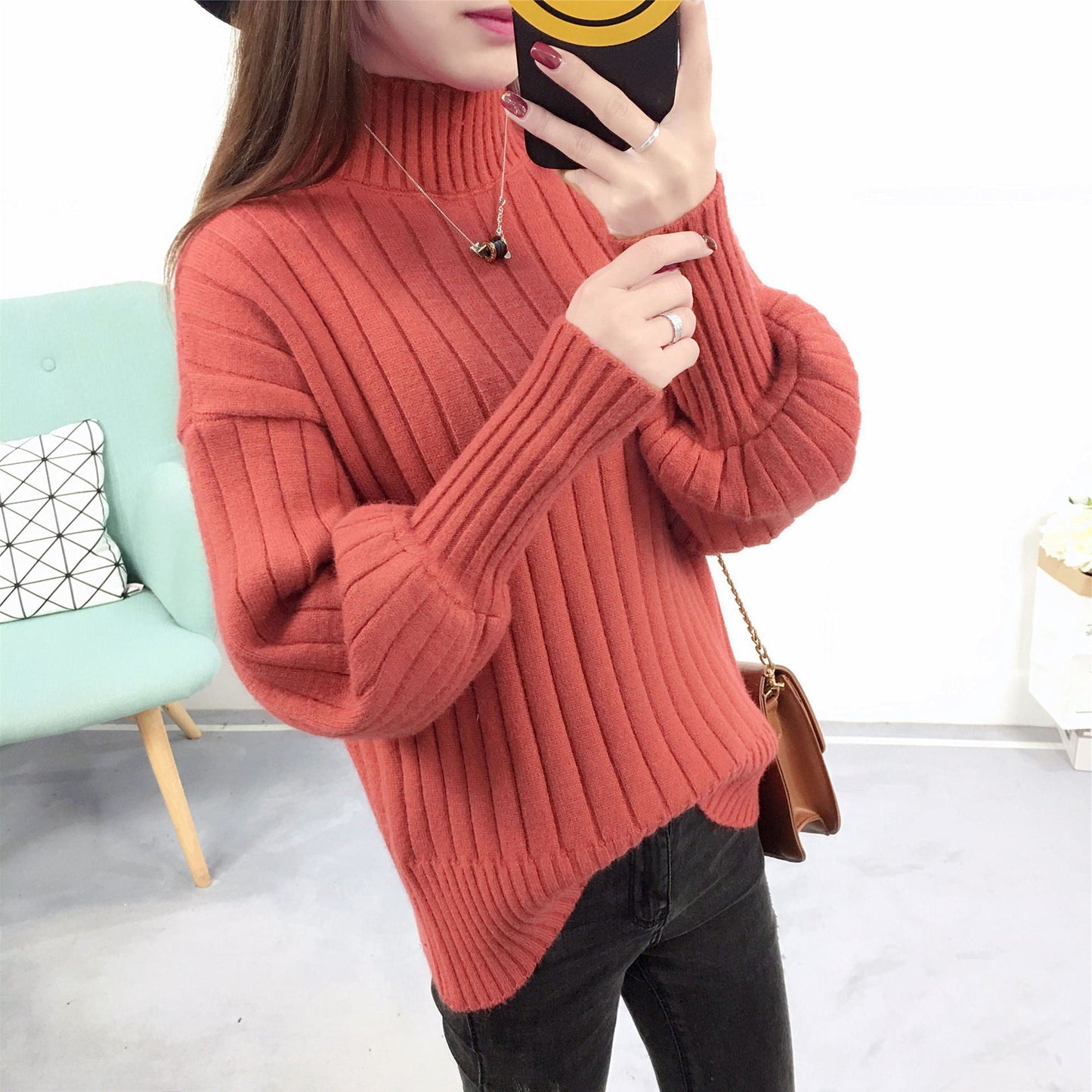 Damen Strickpullover | Hoher Kragen & Lässiger Schnitt
