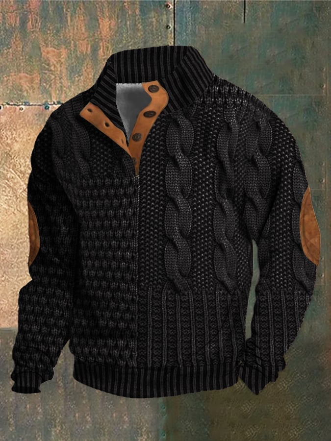 Jaesper | Herren Retro Cashmere Sweatshirt mit Stehkragen und Knöpfen
