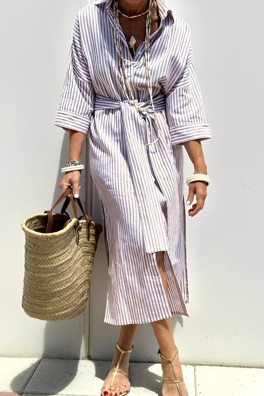 Damen Hemdkleid mit Streifenmuster – Lockeres Freizeitkleid für Alltag und Büro