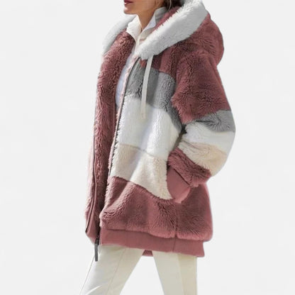 Erika | Damen Oversized Jacke mit Kapuze – Gestreifte Soft-Jacke mit Reißverschluss & Kordelzug für Herbst & Winter Eleganz