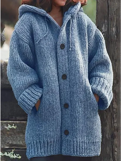 Lange Strickjacke mit Kapuze – Damen Cardigan oversized, warm & stylisch