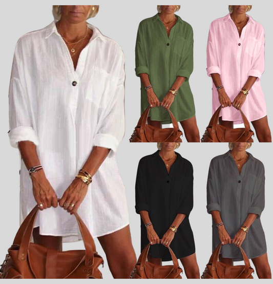 Guddie | Sommer Damen Bluse Lang aus 100% Baumwolle – Leicht & Luftig für heiße Tage