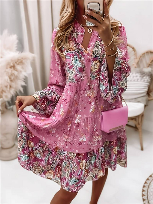 Boho Damenkleid mit Blumenmuster – Luftig, Romantisch & Komfortabel
