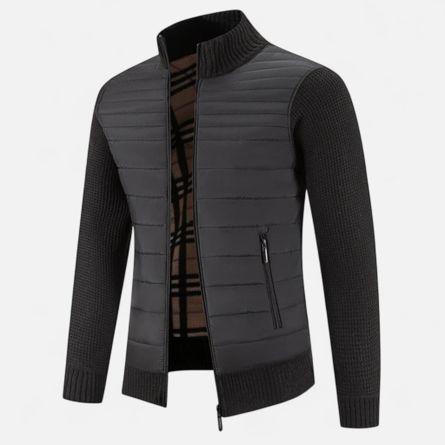 Herren Fleecejacke Patchwork | Stehkragen und Stilvolle Kontraste