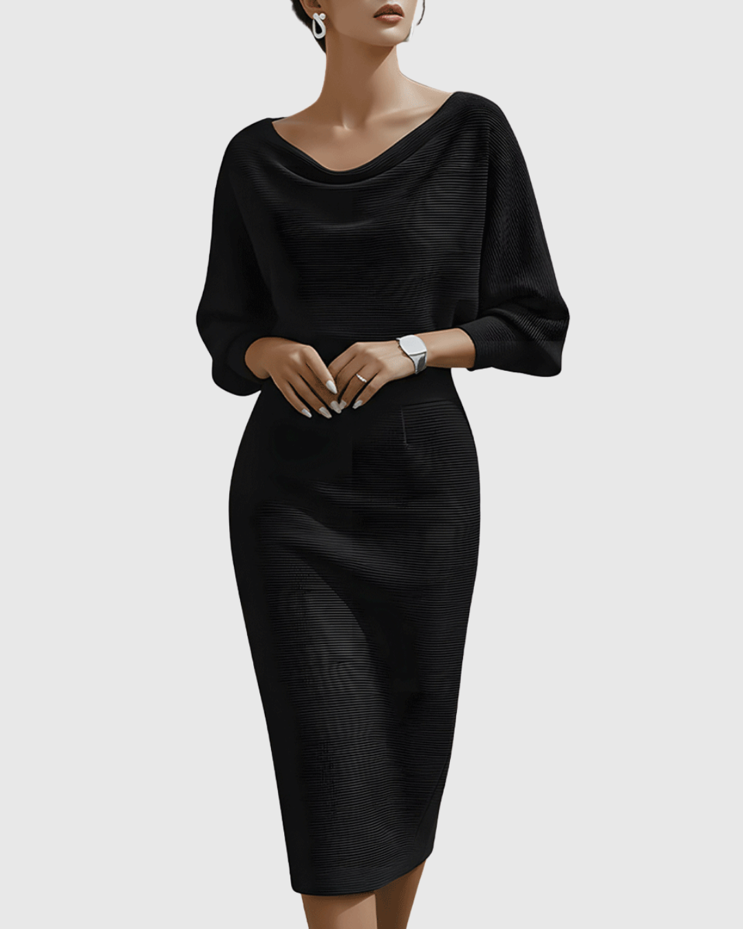 Damen Midikleid – Elegantes Kleid mit Drapierung und fließender Silhouette