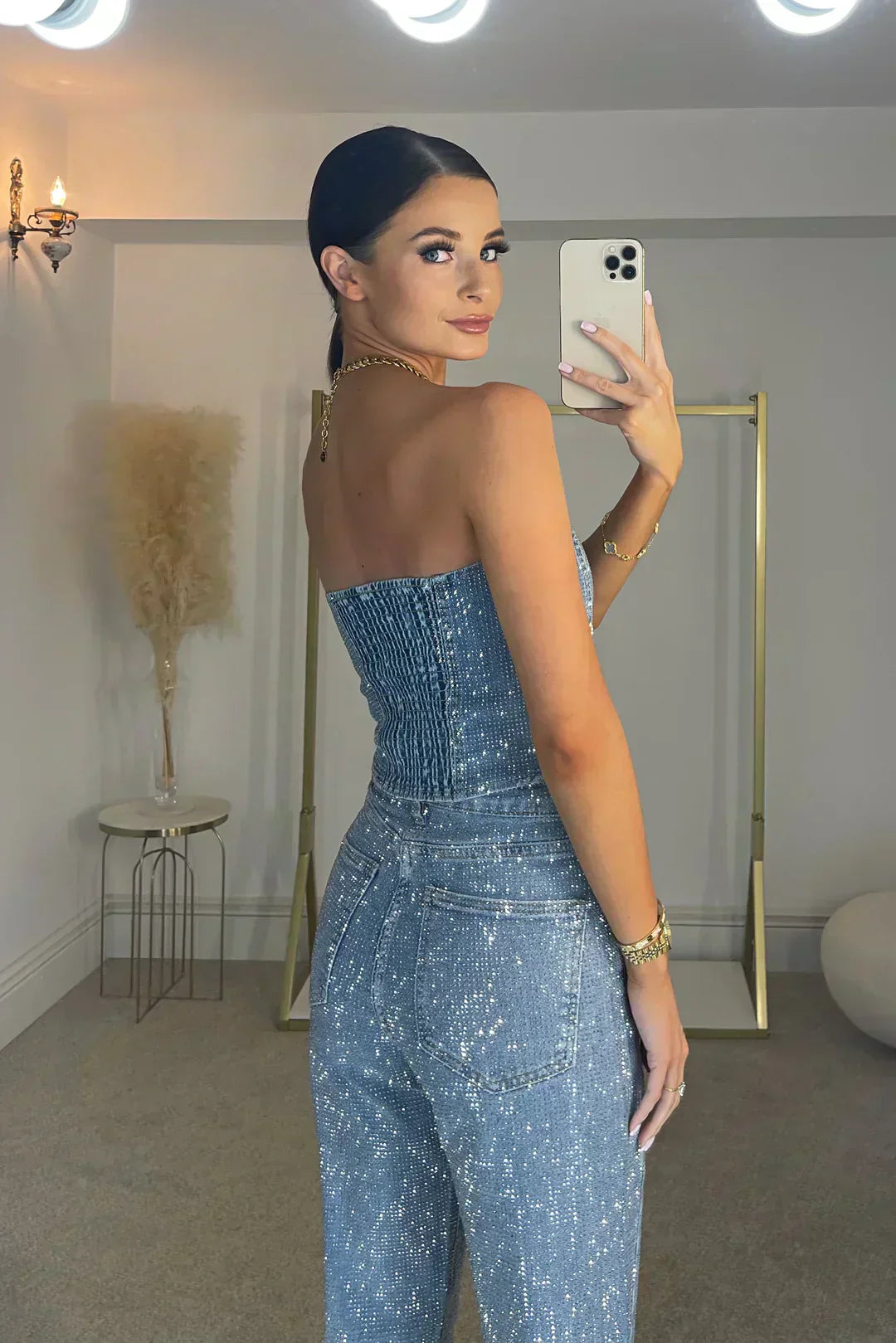 Trägerloser Damen Jumpsuit | Eleganter Glitzer-Look für besondere Anlässe