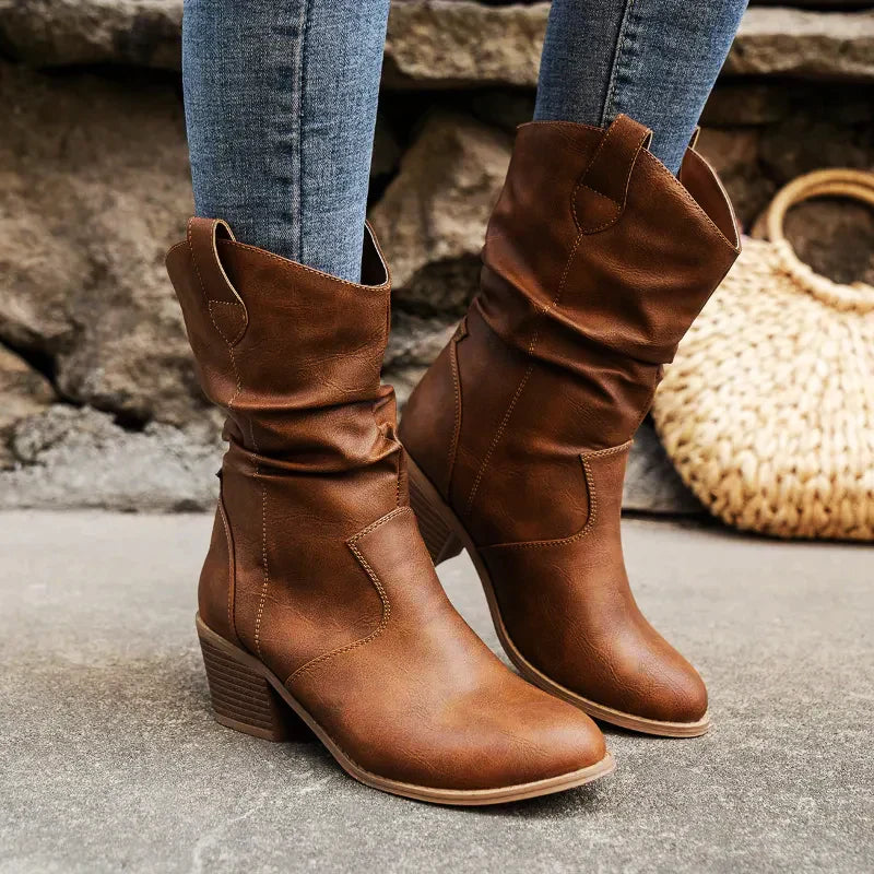 Zarina | Damen Cowboy Stiefel aus hochwertigem Leder mit Blockabsatz