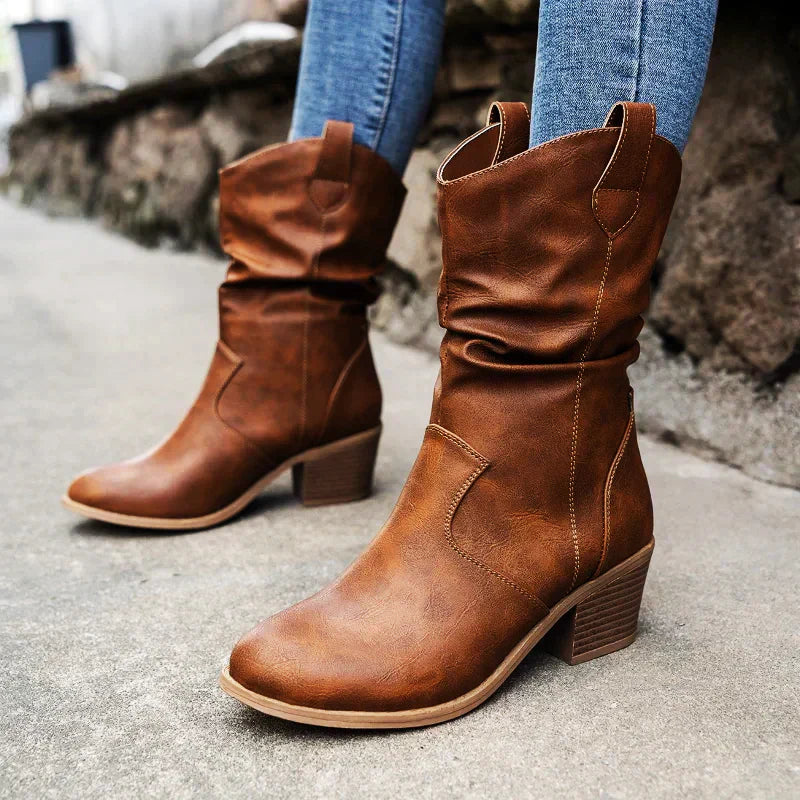 Zarina | Damen Cowboy Stiefel aus hochwertigem Leder mit Blockabsatz