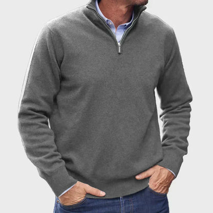 Kuno | Hochwertiger Kaschmir Pullover für Herren mit Reißverschlusskragen – Stylisches Design in Unifarben