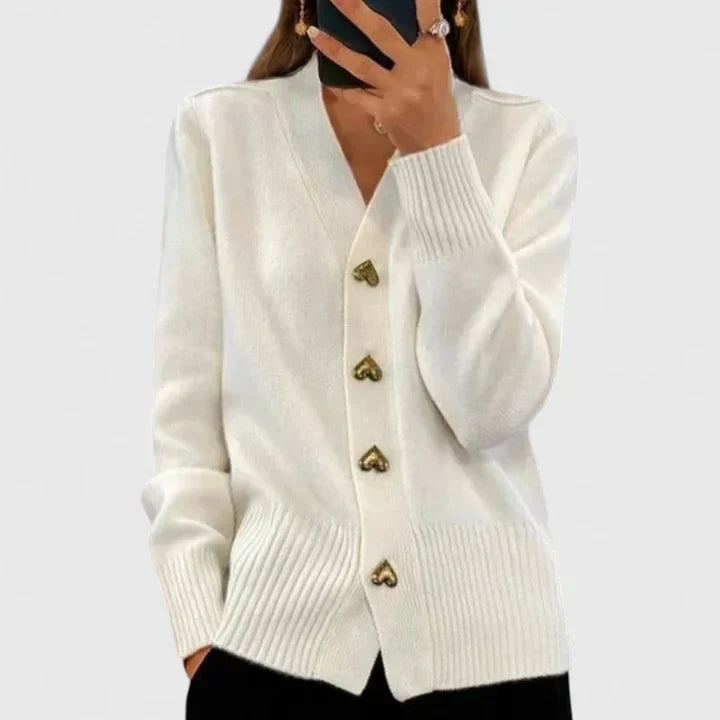 Damen Strickcardigan mit Herzknöpfen | Weicher Feinstrick im Casual-Chic
