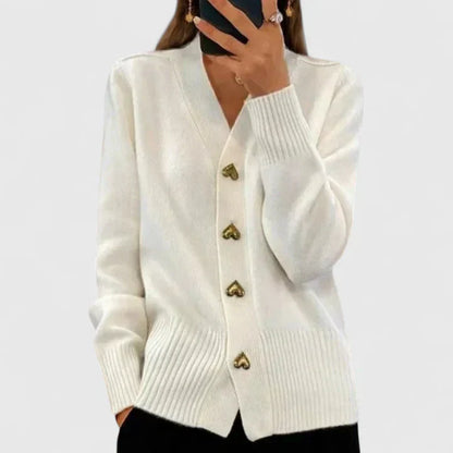 Damen Strickcardigan mit Herzknöpfen | Weicher Feinstrick im Casual-Chic