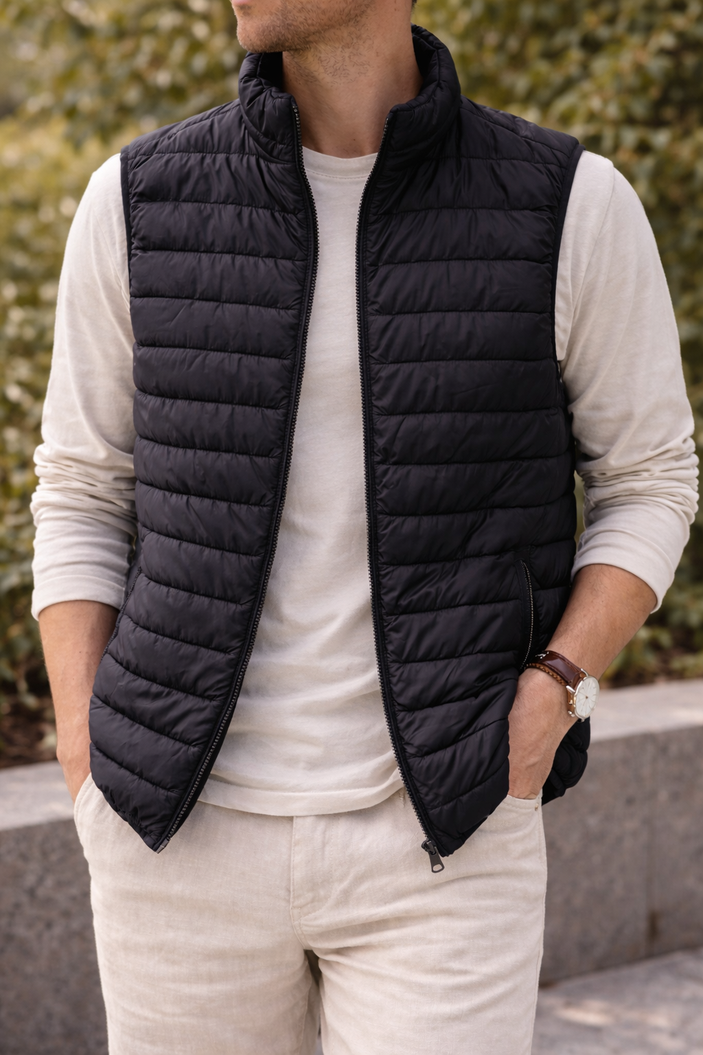 Herren Steppweste mit Reißverschluss – Leichte Bodywarmer-Weste für Alltag und Übergangszeiten