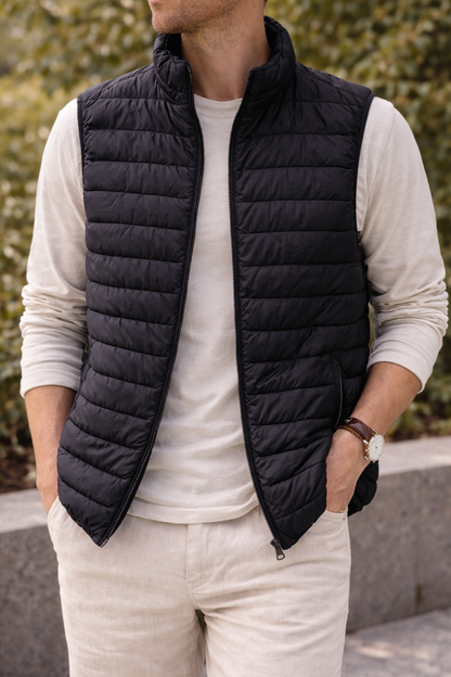 Herren Steppweste mit Reißverschluss – Leichte Bodywarmer-Weste für Alltag und Übergangszeiten