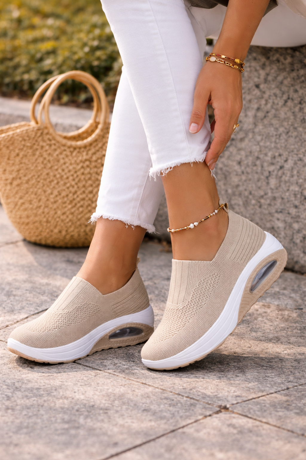 Damen Slip-On Walking-Schuhe mit atmungsaktivem Strick – Leichte Alltagsschuhe für Komfort und Bewegung
