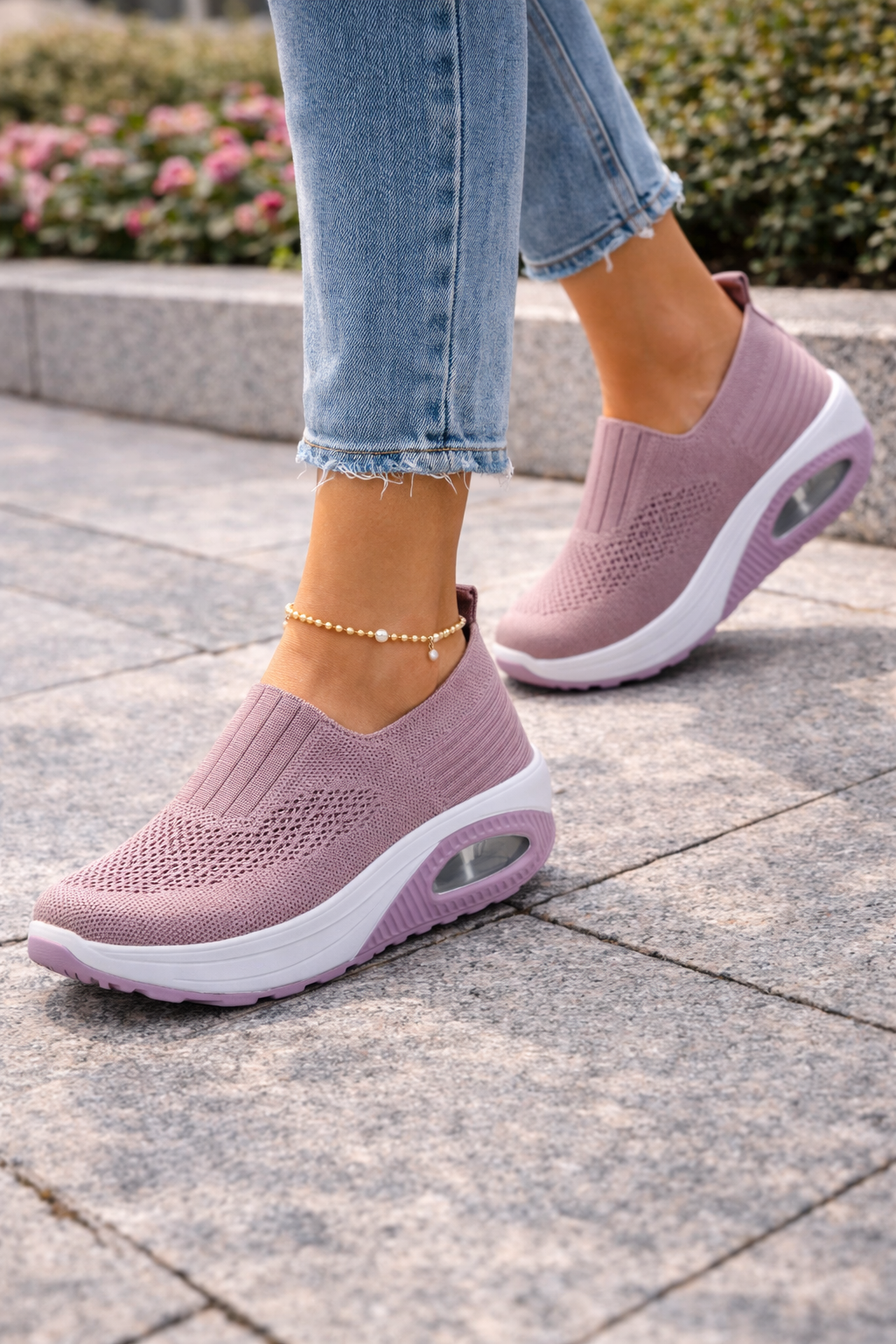 Damen Slip-On Walking-Schuhe mit atmungsaktivem Strick – Leichte Alltagsschuhe für Komfort und Bewegung