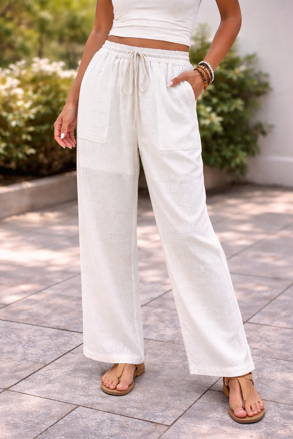Damen Leinenhose mit weitem Bein – Luftige Sommerhose für Alltag, Urlaub und Freizeit