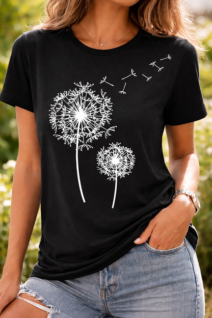 Damen T-Shirt mit Pusteblumen-Print – Kurzarmshirt für Alltag und Casual-Looks