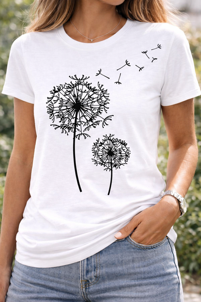 Damen T-Shirt mit Pusteblumen-Print – Kurzarmshirt für Alltag und Casual-Looks