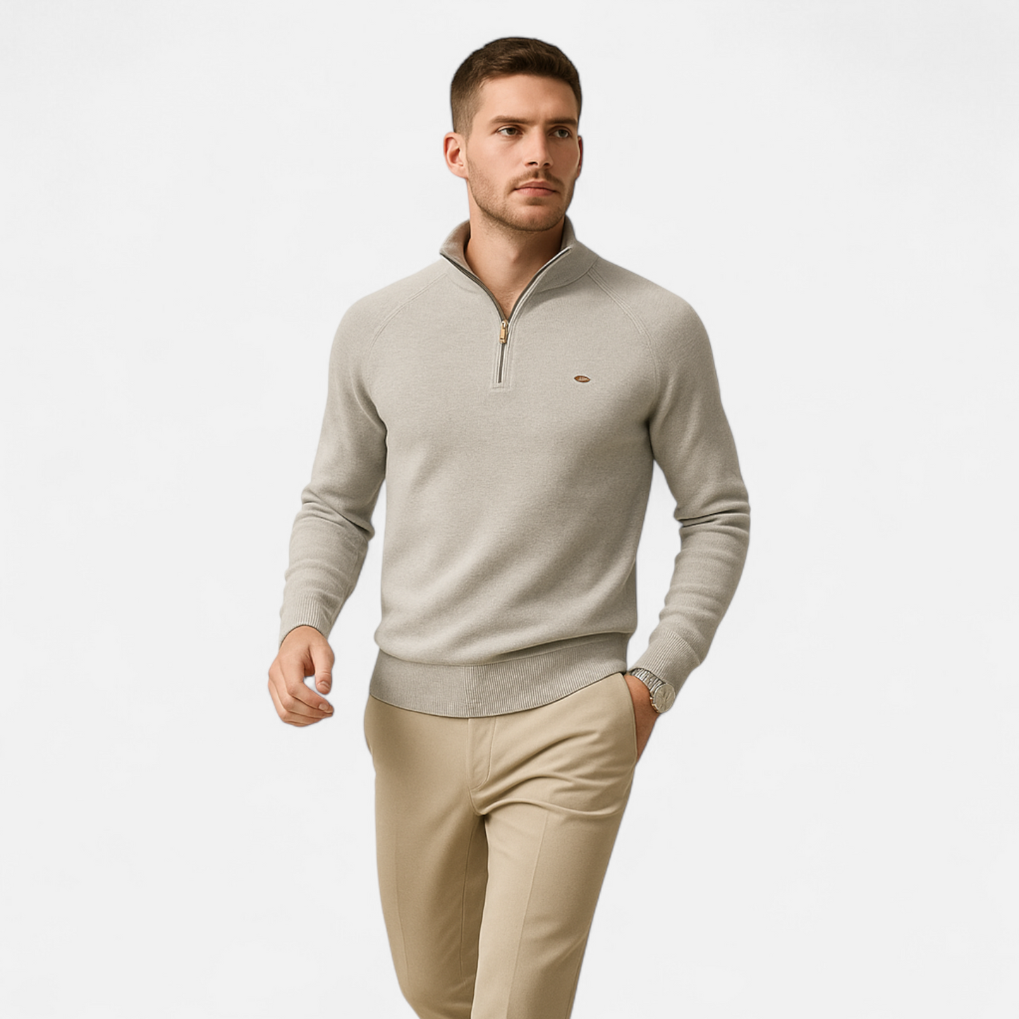 Vincent | Herren Stehkragen Strickpullover mit Reißverschluss – Feine Baumwolle für Herbst & Winter