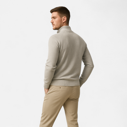 Vincent | Herren Stehkragen Strickpullover mit Reißverschluss – Feine Baumwolle für Herbst & Winter
