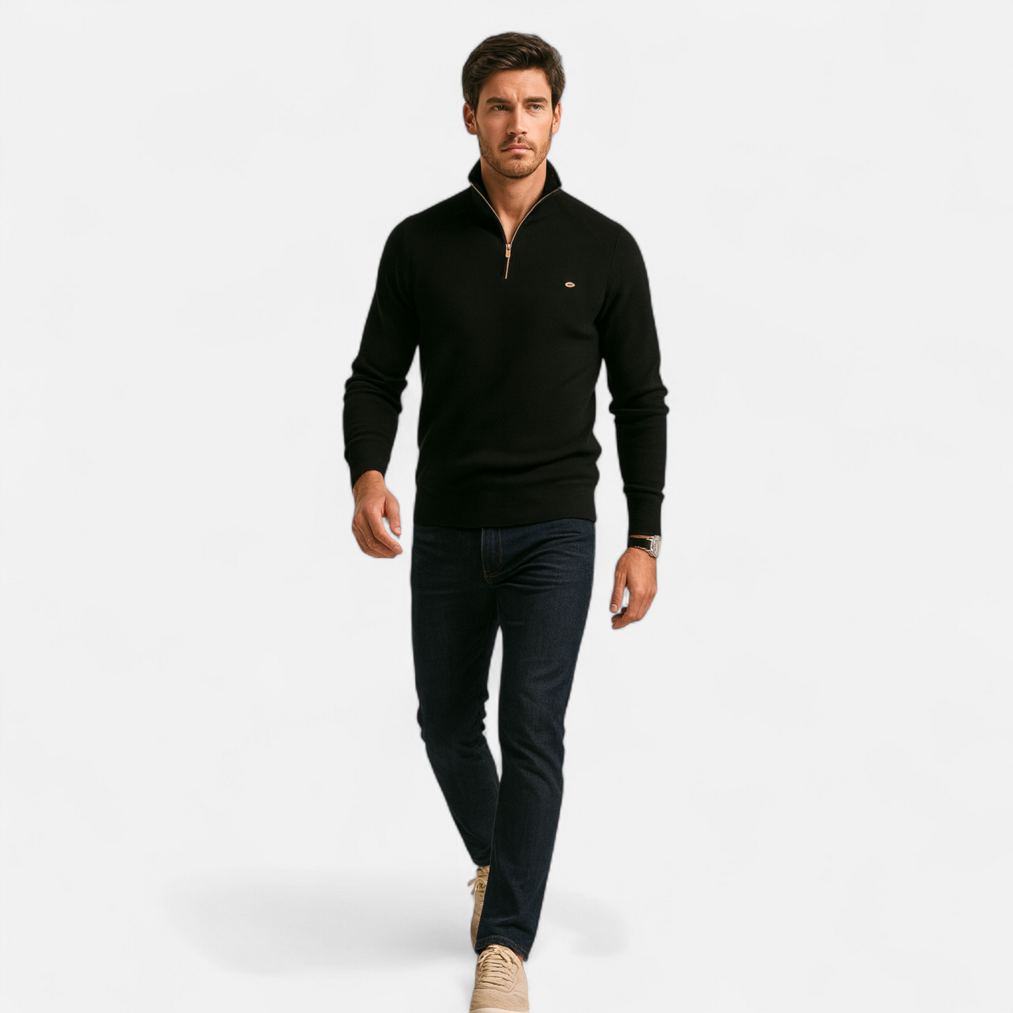 Vincent | Herren Stehkragen Strickpullover mit Reißverschluss – Feine Baumwolle für Herbst & Winter