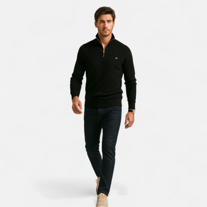 Vincent | Herren Stehkragen Strickpullover mit Reißverschluss – Feine Baumwolle für Herbst & Winter