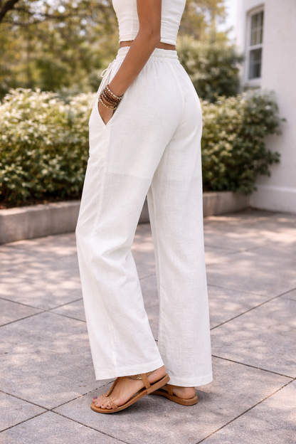 Damen Leinenhose mit weitem Bein – Luftige Sommerhose für Alltag, Urlaub und Freizeit