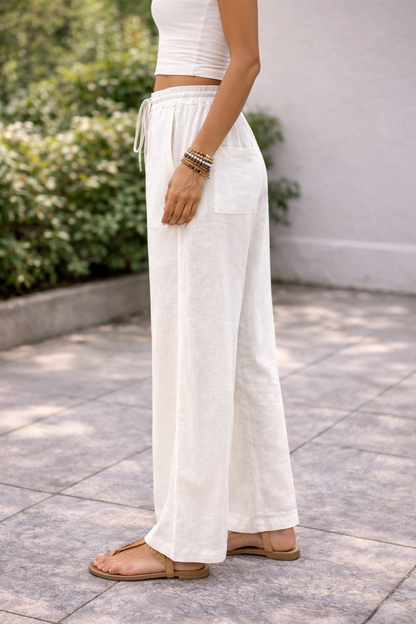 Damen Leinenhose mit weitem Bein – Luftige Sommerhose für Alltag, Urlaub und Freizeit