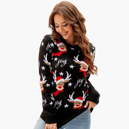 Damen Strickpullover | Gefütterter Winterpullover mit Rentiermotiv für gemütliche Feiertage