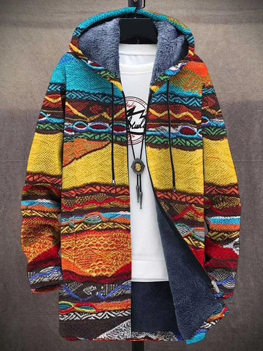 Herren Fleecejacke mit Boho Muster | Gefütterte Winterjacke mit Kapuze