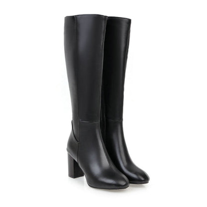 Siegrun | Damen Klassische Hohe Stiefel mit Blockabsatz & Seitlichem Reißverschluss