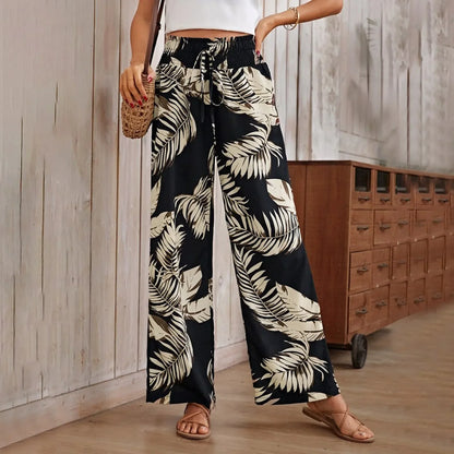 Bestie | Tropische Weite Hose mit Bindegürtel für Damen