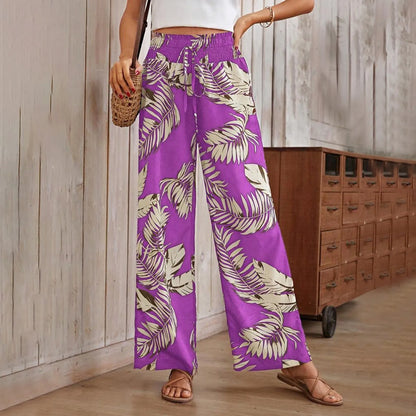 Bestie | Tropische Weite Hose mit Bindegürtel für Damen